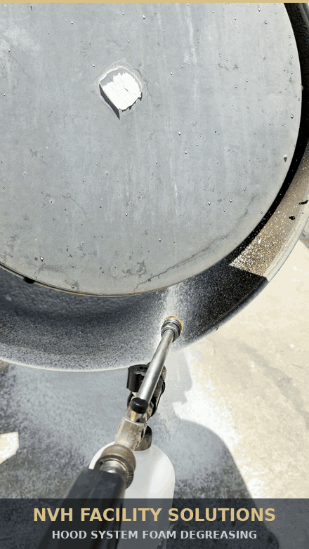 High-heat foam degreasing of a rooftop exhaust fan